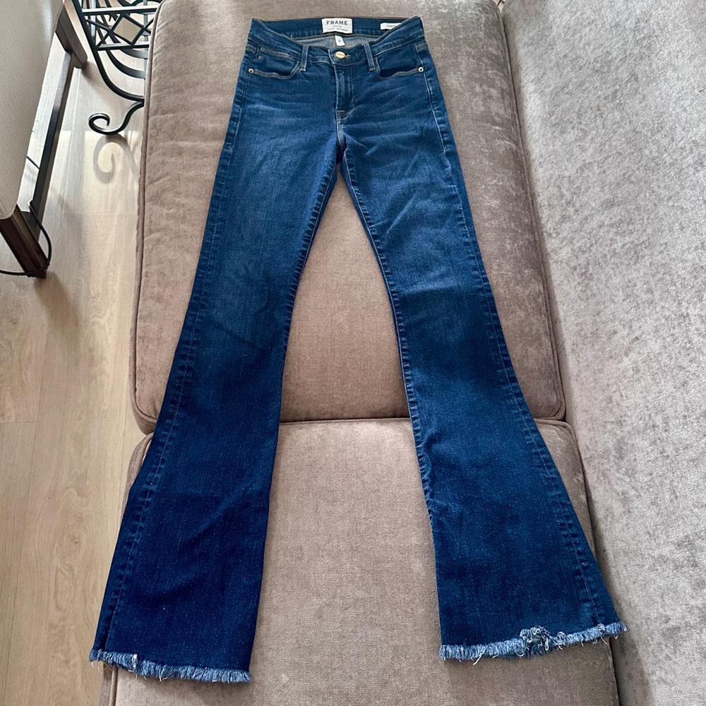 FRAME Le High Flare Sutherland Denim Dark Blue Flare Jeans Sz 25 Y2K Boho Casual